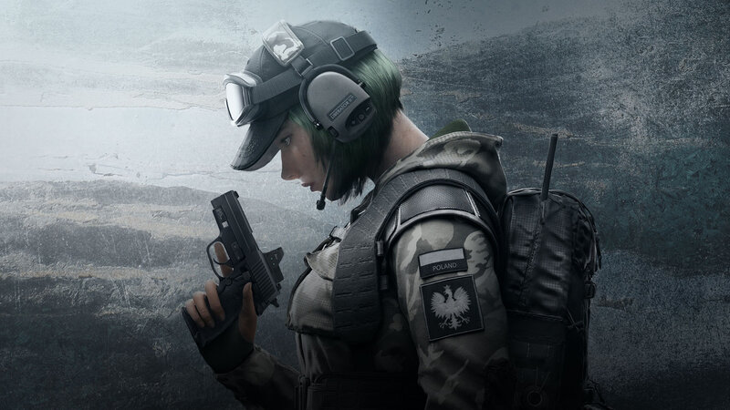 Female Soldier Holding Gun — Gray