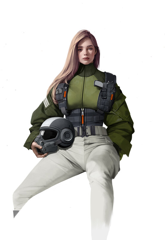 Female Soldier Holding Helmet