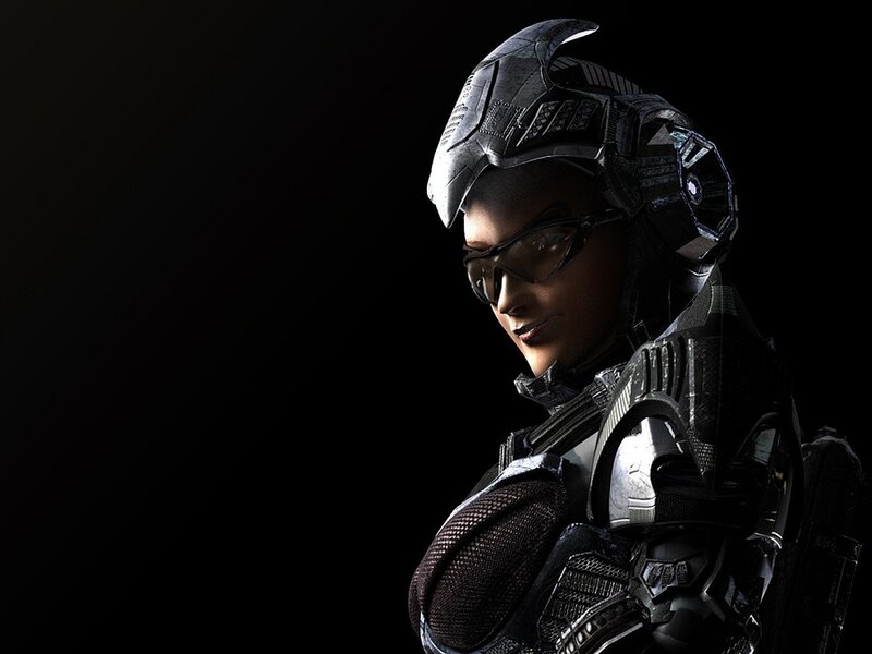 Female Soldier in Armor — Black, Dramatic, 3d Render, Helmet, Goggles