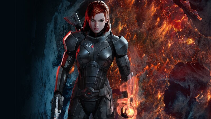 Female Soldier in Armor — Black, Dramatic, Digital Art, Fire