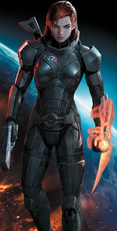 Female Soldier in Armor — Black, Dramatic, Digital Art, Gun, Energy Blade, Planet