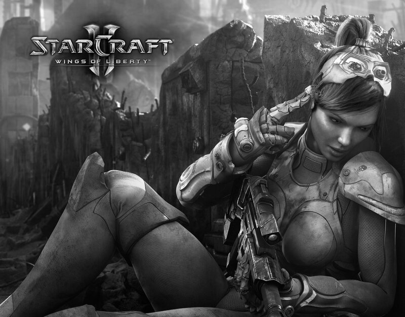 Female Soldier in Armor — Black, Dramatic, Digital Art, Gun, Ruins, White, Gray