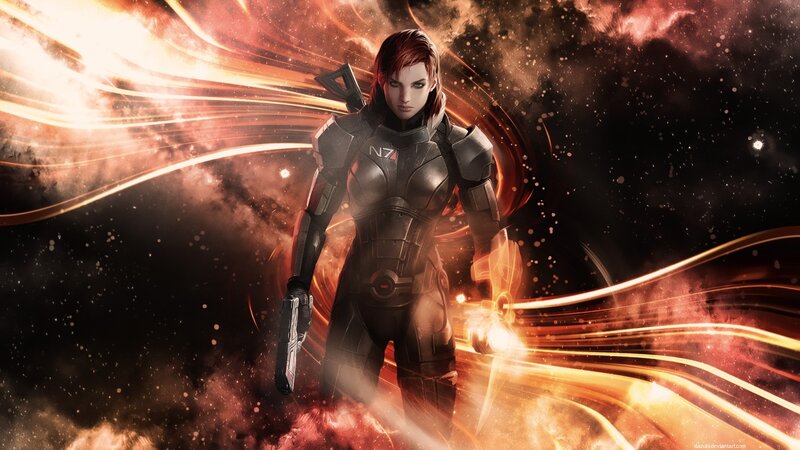 Female Soldier in Armor — Black, Dramatic, Digital Art, Gun
