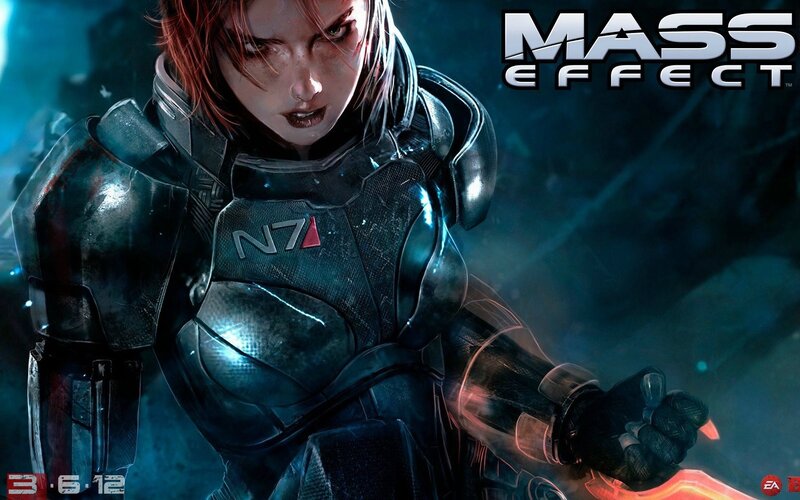 Female Soldier in Armor — Black, Dramatic, Digital Art, N7 Logo