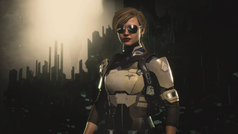 Female Soldier in Armor — Black, Dramatic, Night, 3d Render, Sunglasses
