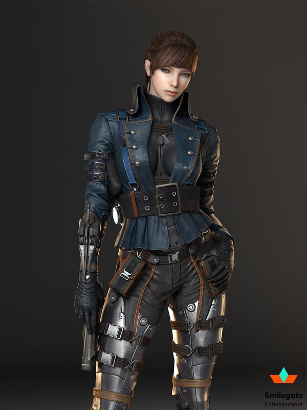 Female Soldier in Armor — Black, Serious, 3d Render