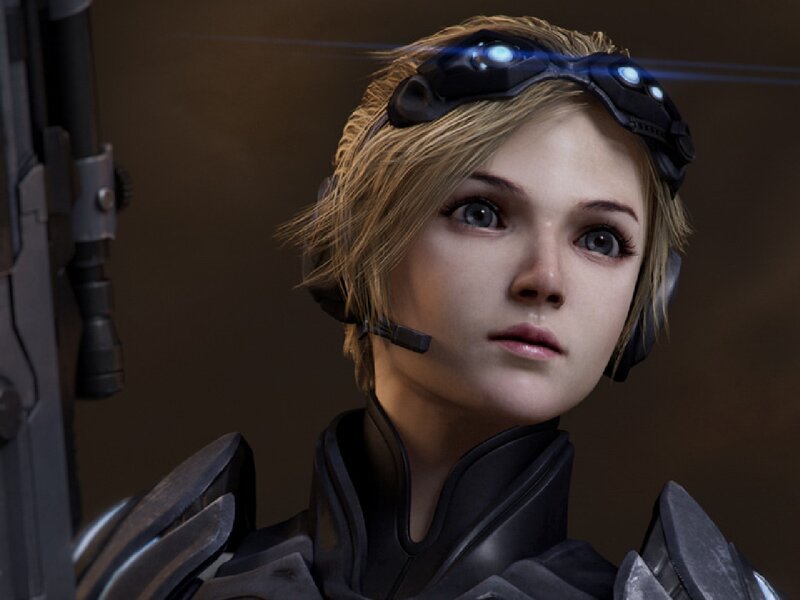 Female Soldier in Armor — Black, Serious