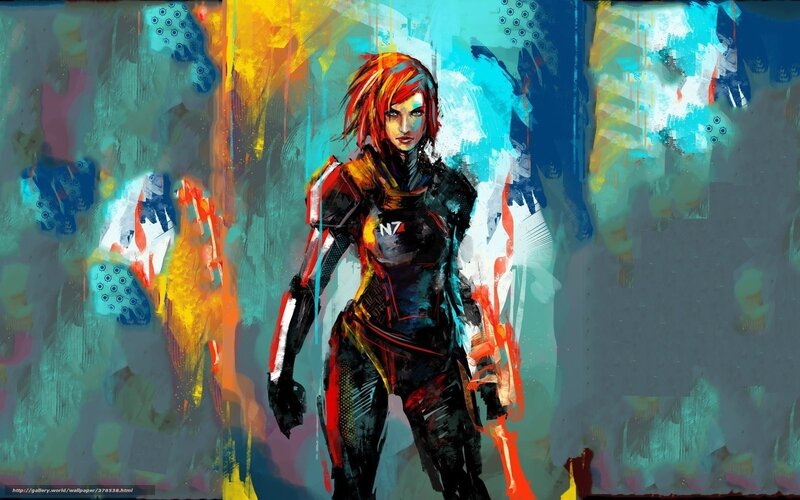 Female Soldier in Armor — Blue, Dramatic, Digital Art, N7 Logo