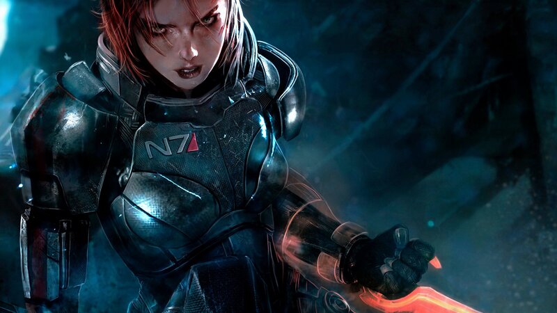 Female Soldier in Armor — Blue, Dramatic, Digital Art, Weapon