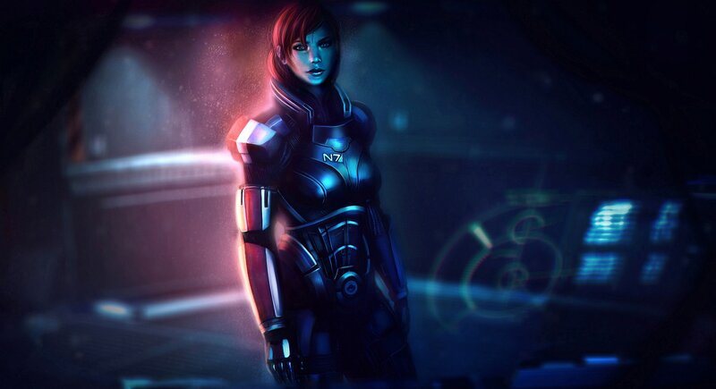 Female Soldier in Armor — Blue, Dramatic, Night, Digital Art