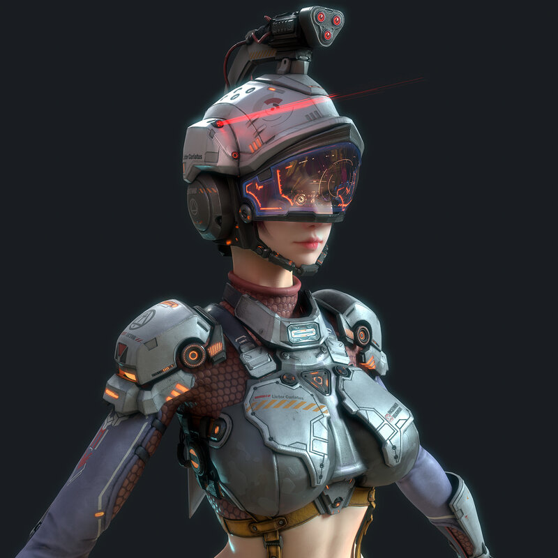 Female Soldier in Armor — Gray, Serious, 3d Render