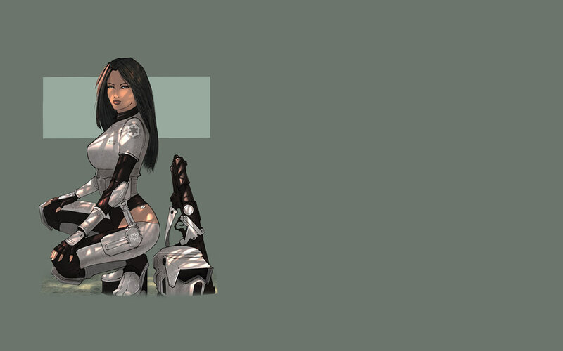 Female Soldier in Armor — Gray, Serious