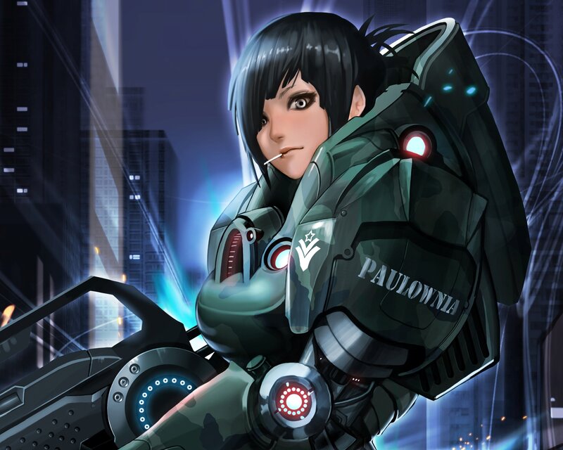 Female Soldier in Armor — Green, Dramatic, Night