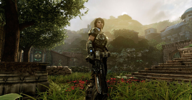 Female Soldier in Armor — Green, Dramatic