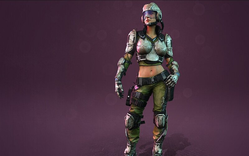 Female Soldier in Armor — Purple, Dramatic, 3d Render