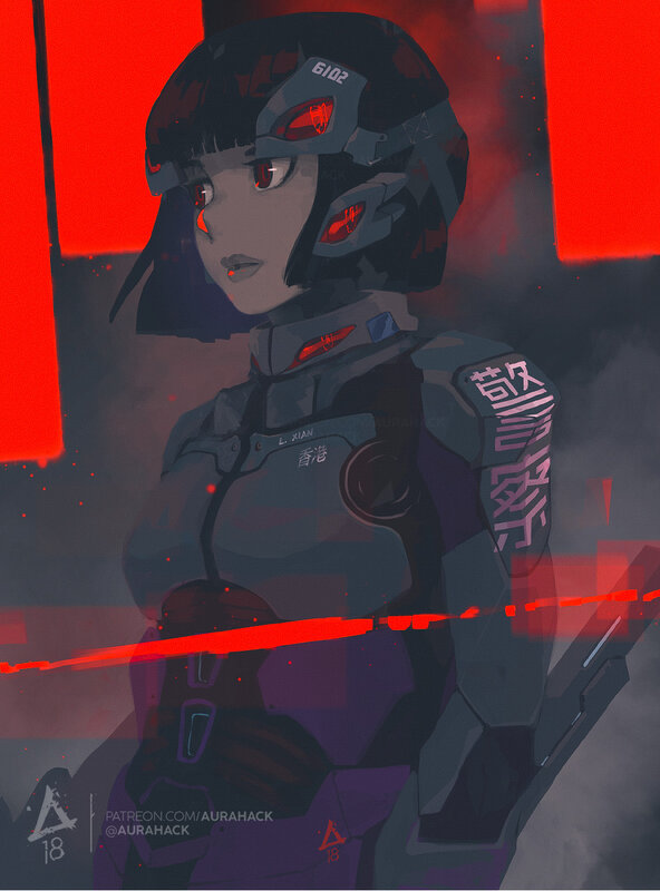 Female Soldier in Armor — Red, Dramatic, Digital Art