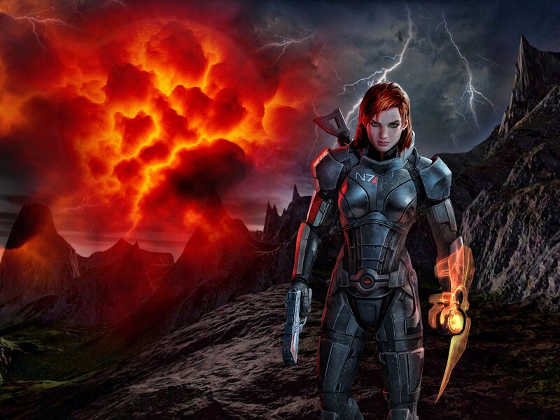 Female Soldier in Armor — Red, Dramatic, Night