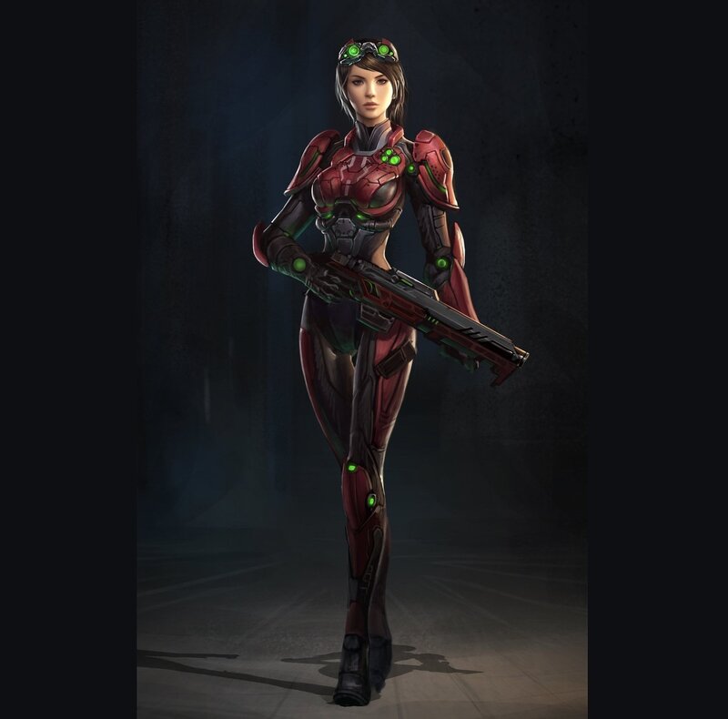 Female Soldier in Armor — Red