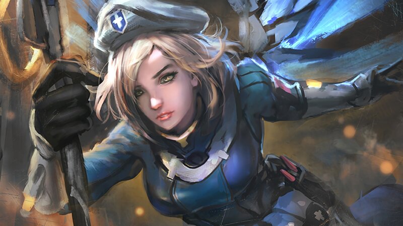 Female Soldier in Blue Armor — Dramatic, Digital Art