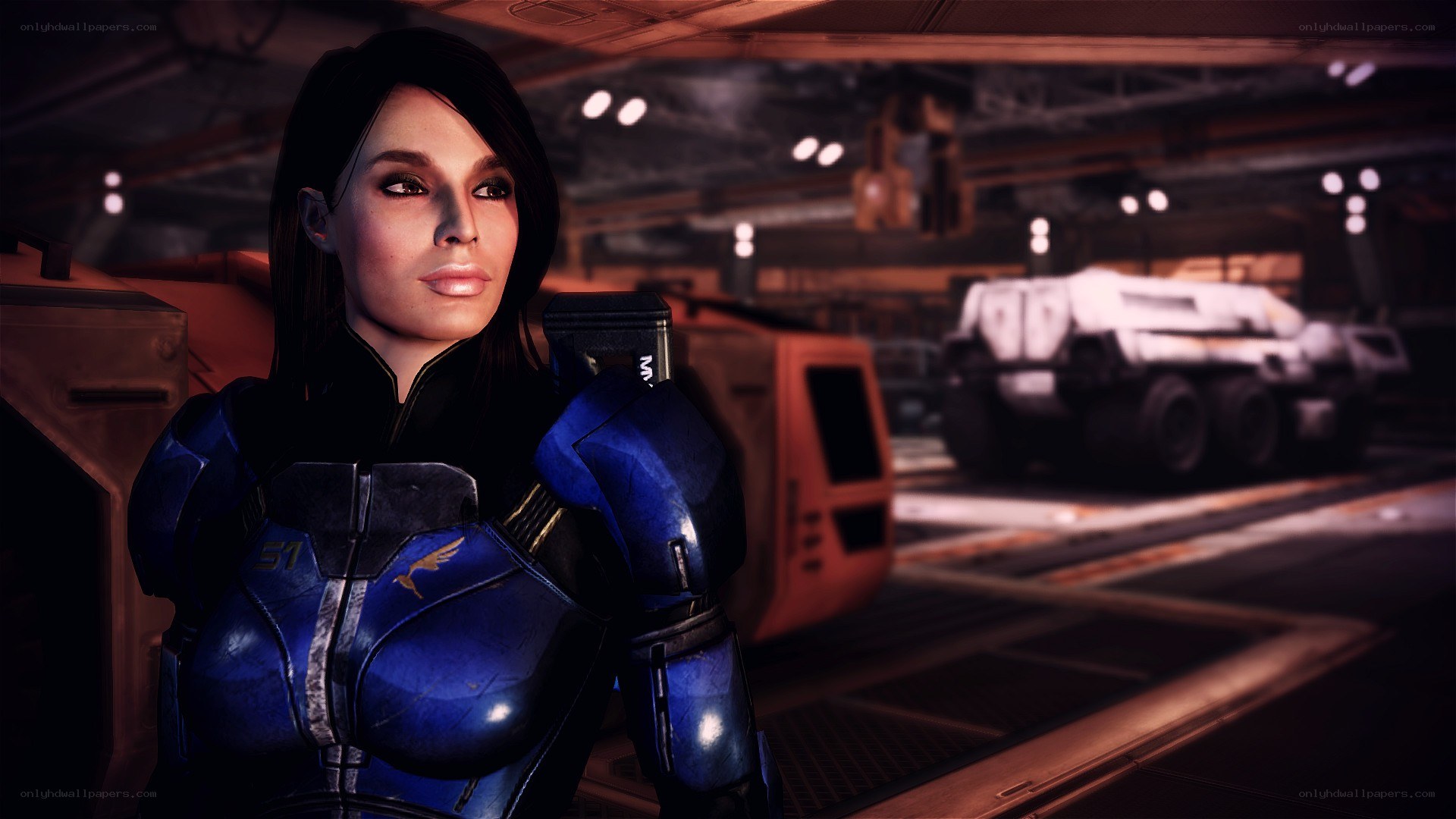 female soldier in blue armor