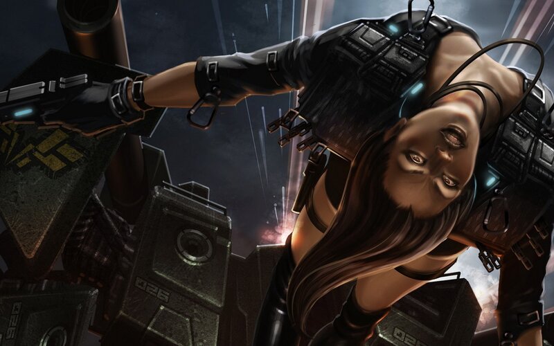 Female Soldier in Combat Gear — Black, Dramatic, Night, Digital Art
