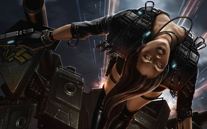 Female Soldier in Combat Gear — Black, Dramatic