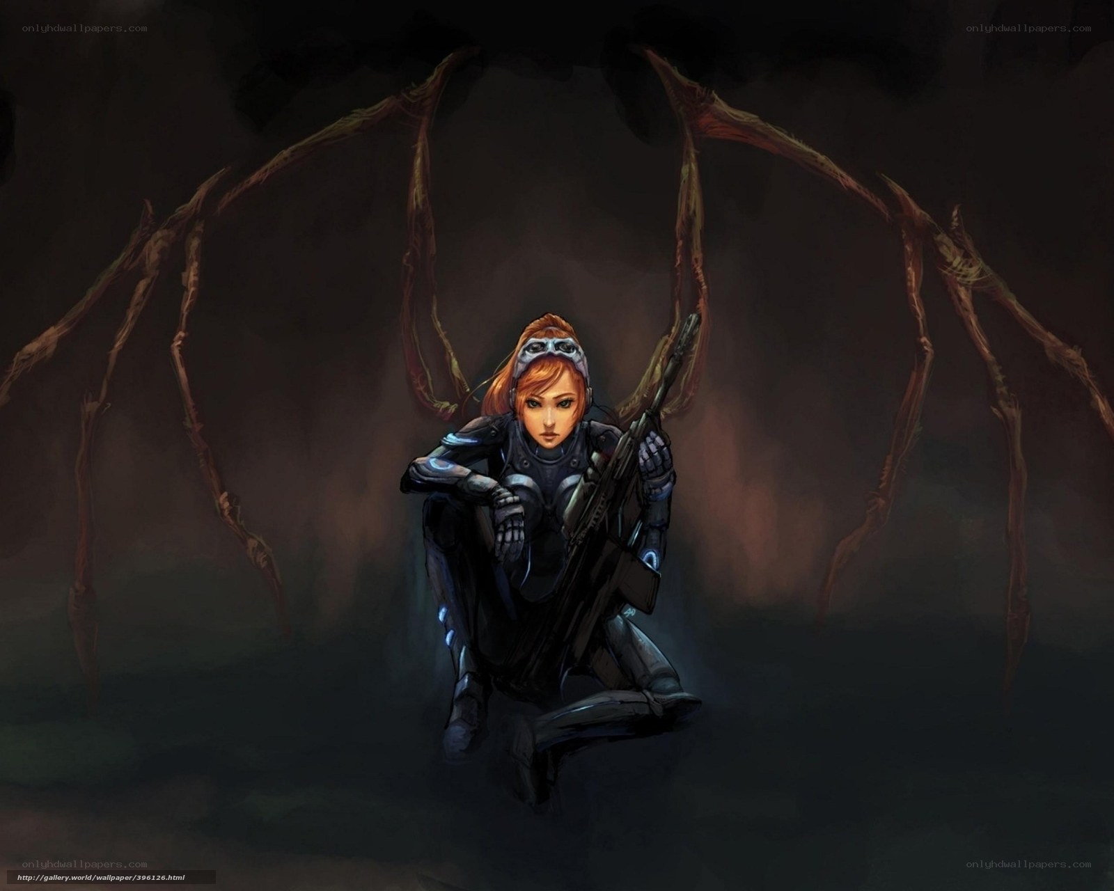 female soldier in dark cave