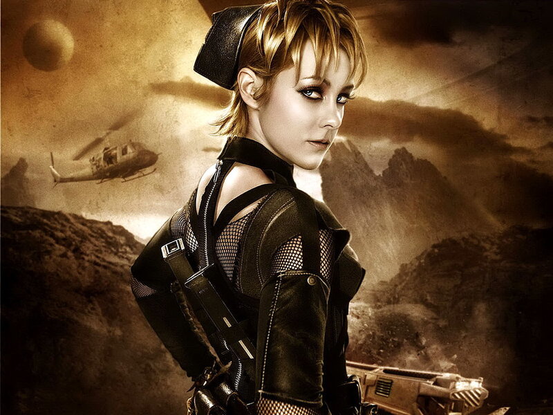 female soldier in desert landscape