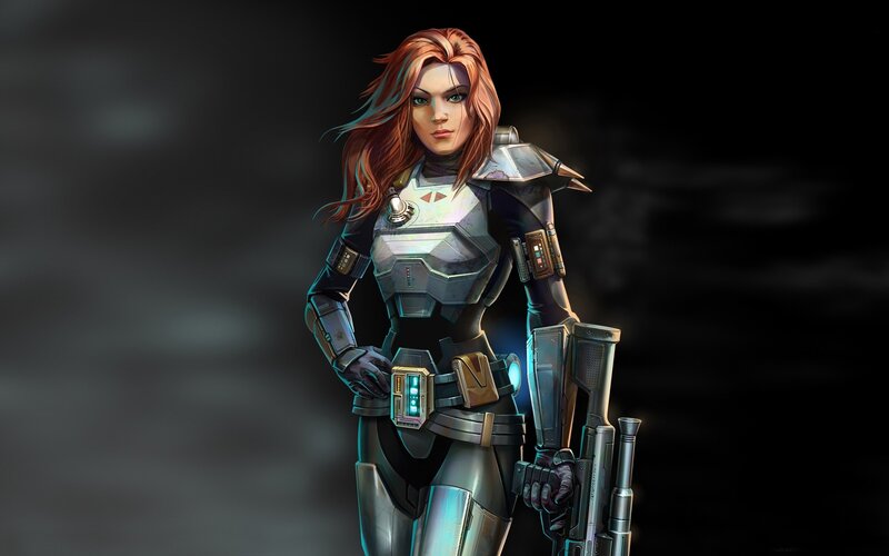 female soldier in futuristic armor