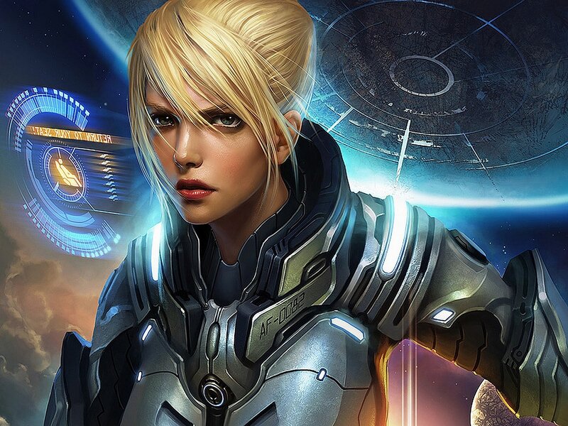female soldier in futuristic armor