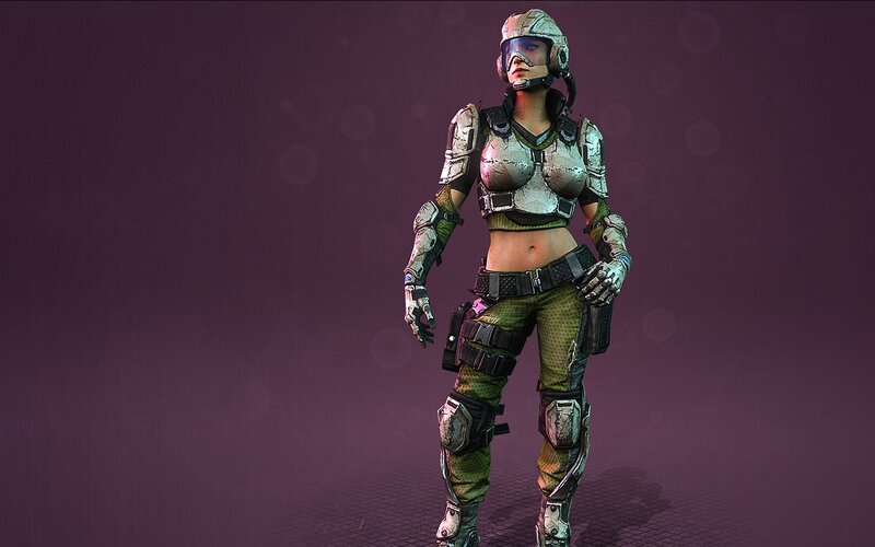 female soldier in futuristic armor
