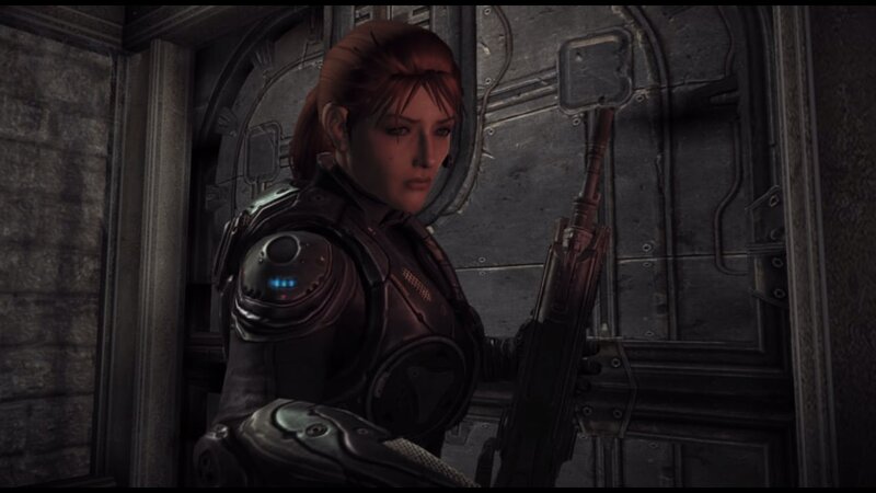 female soldier in futuristic armor