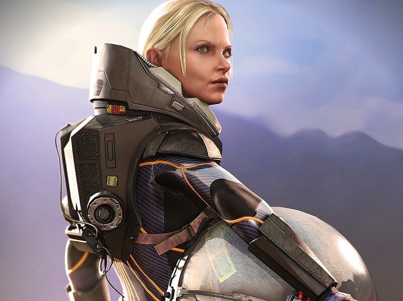 female soldier in futuristic armor