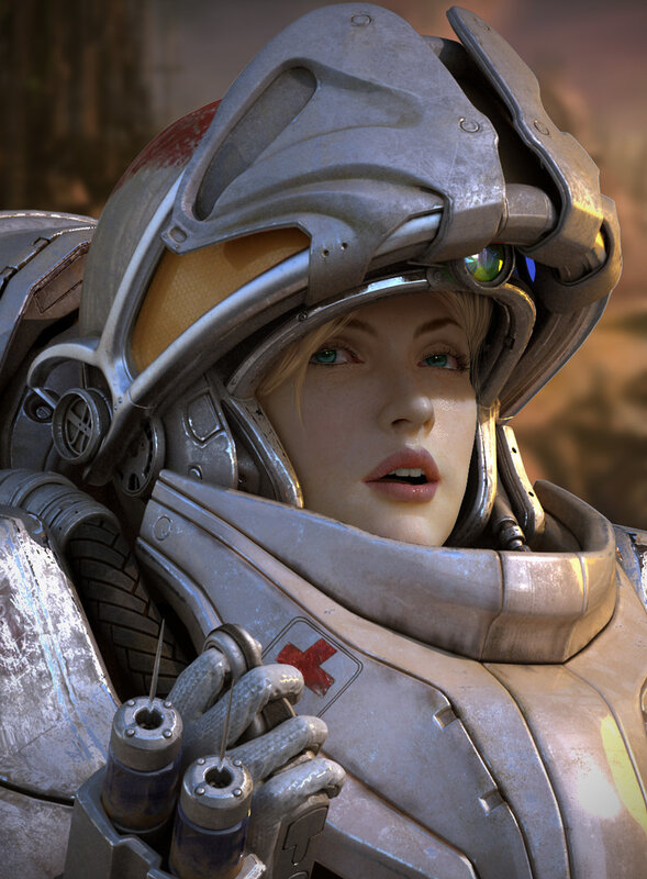 female soldier in futuristic armor