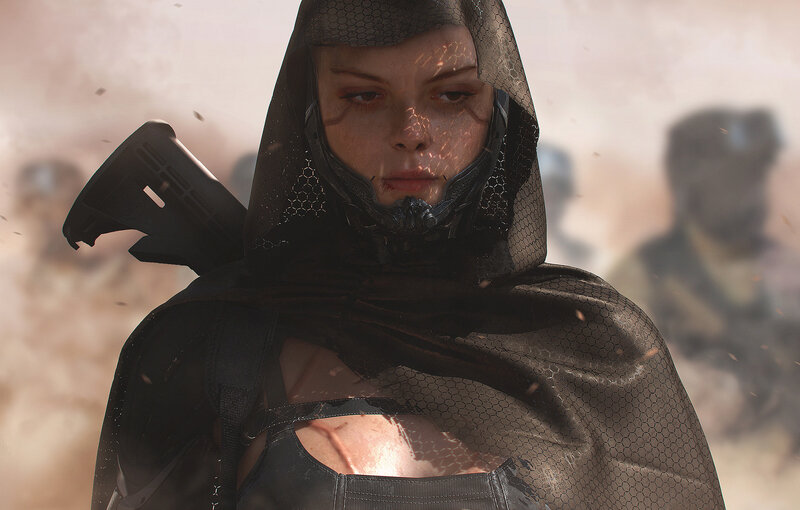 Female Soldier in Hood