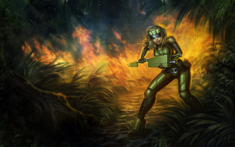 Female Soldier in Jungle — Green, Dramatic