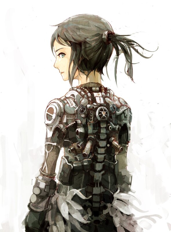 female soldier in mechanical armor