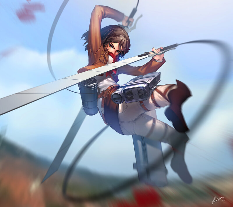 Female Soldier in Mid-air — Blue