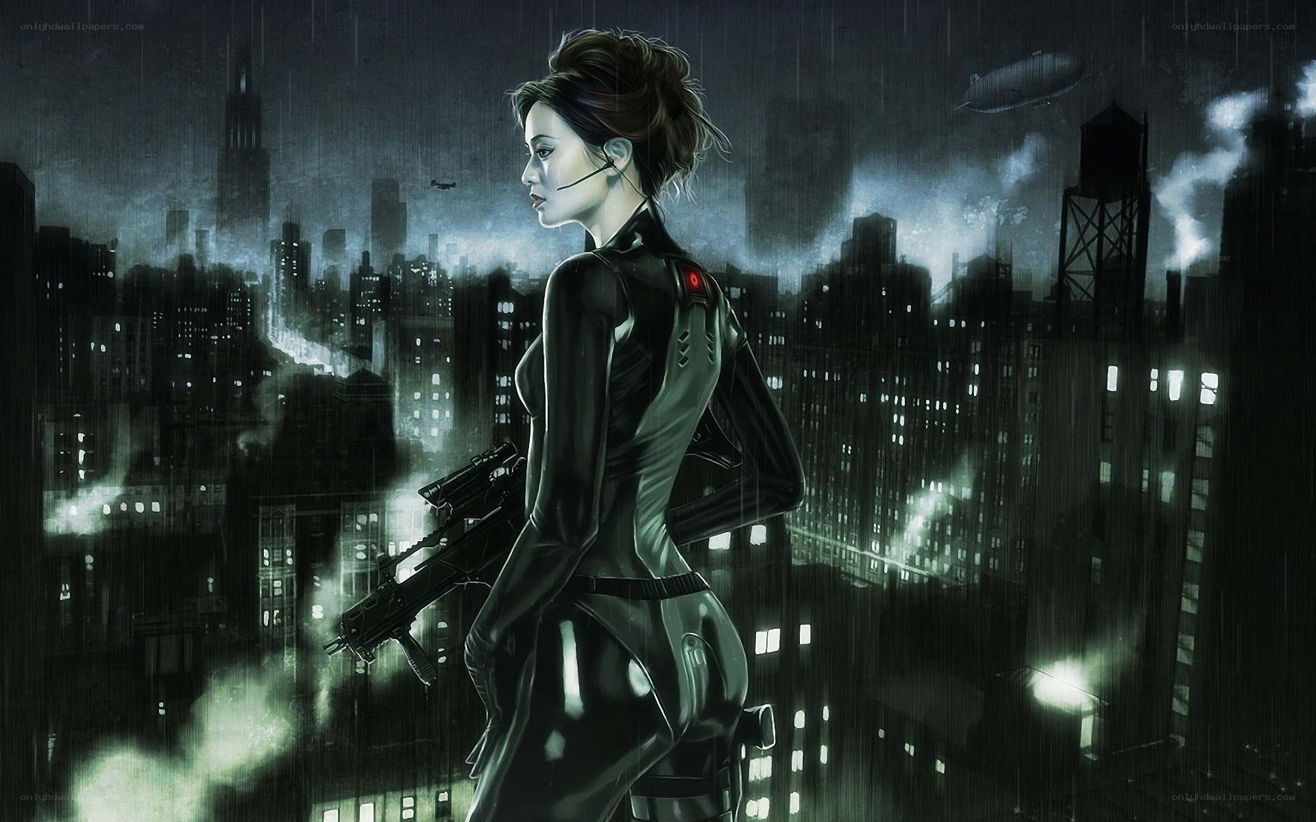 female soldier in rain