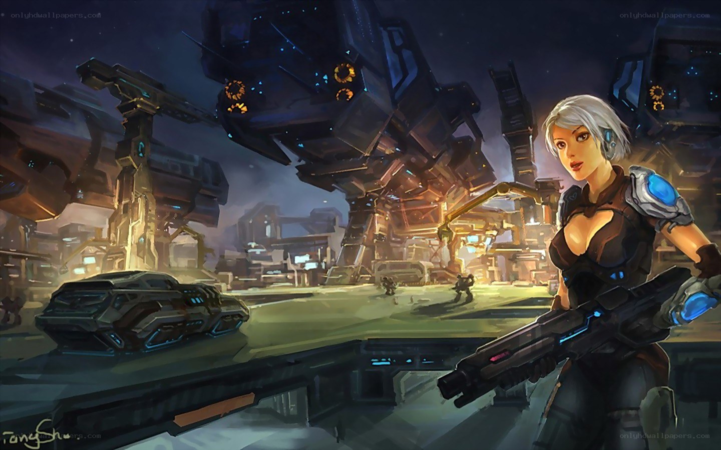 female soldier in sci-fi battlefield