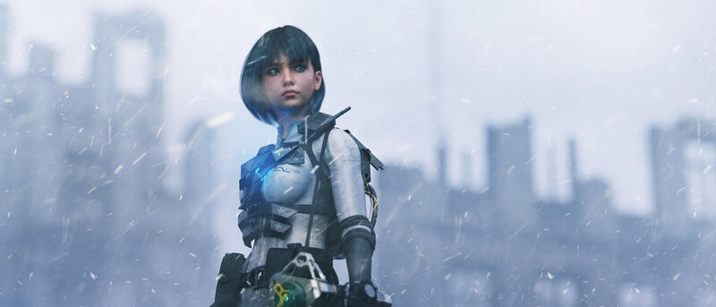 Female Soldier in Snow — White