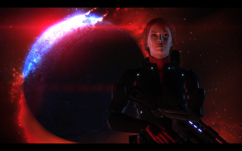 Female Soldier in Space — Red