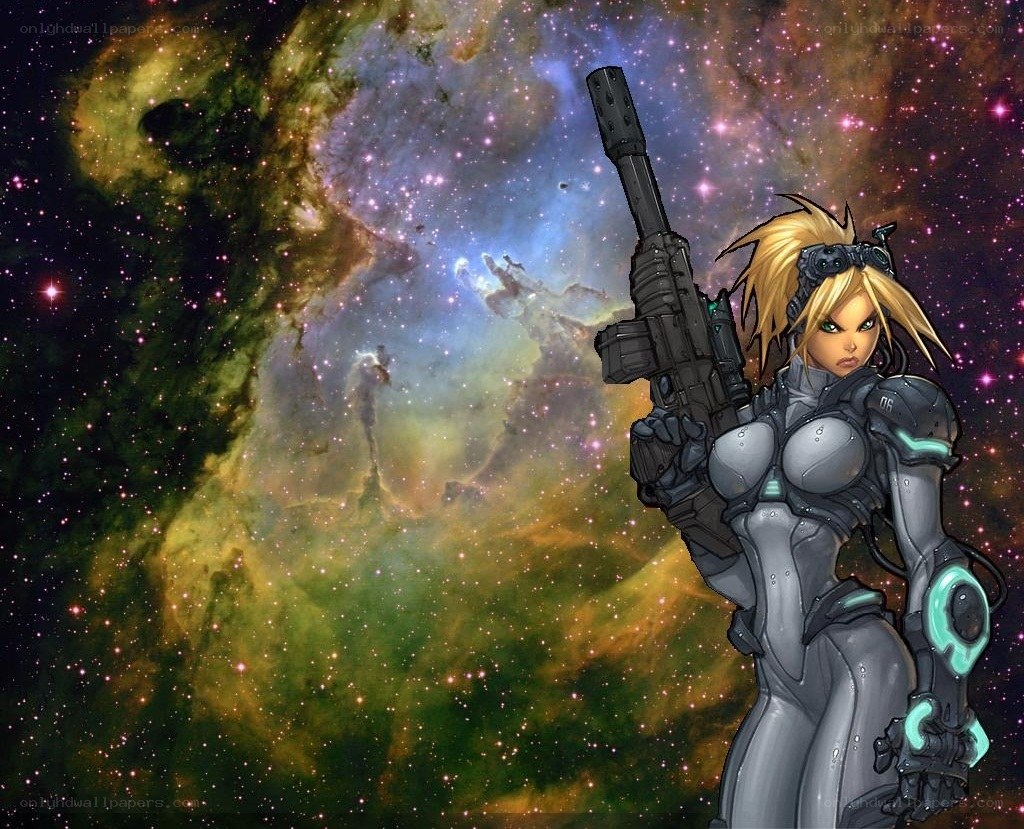 female soldier in space