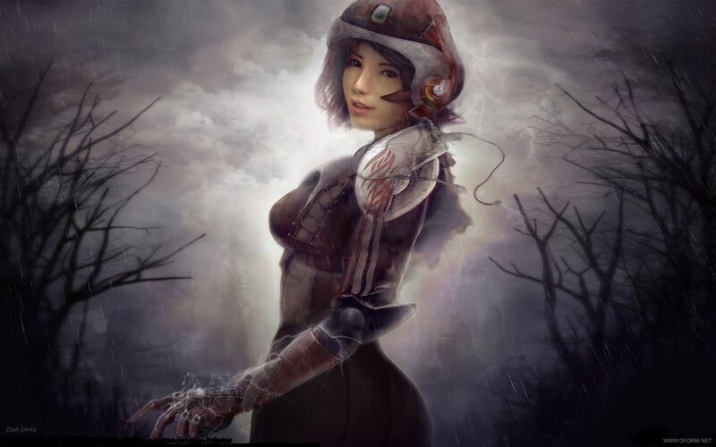female soldier in storm