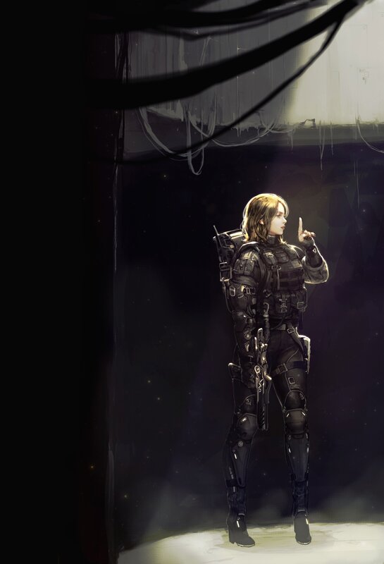 Female Soldier in Tactical Gear — Black, Dramatic