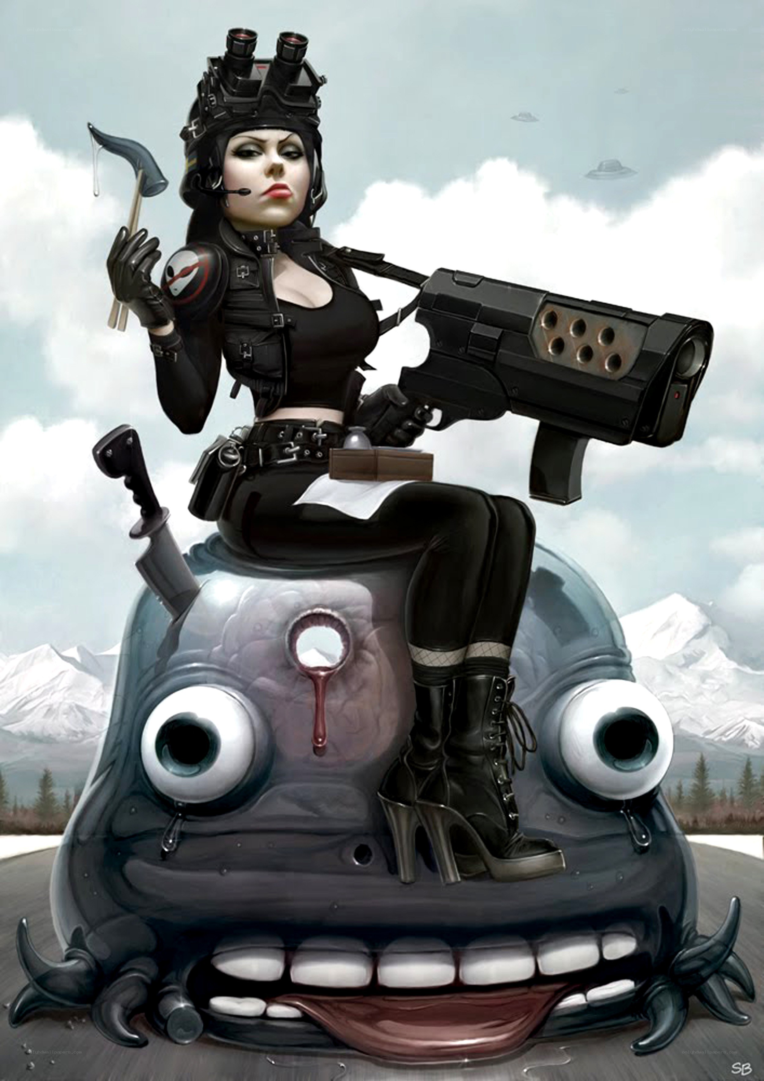 female soldier on alien creature