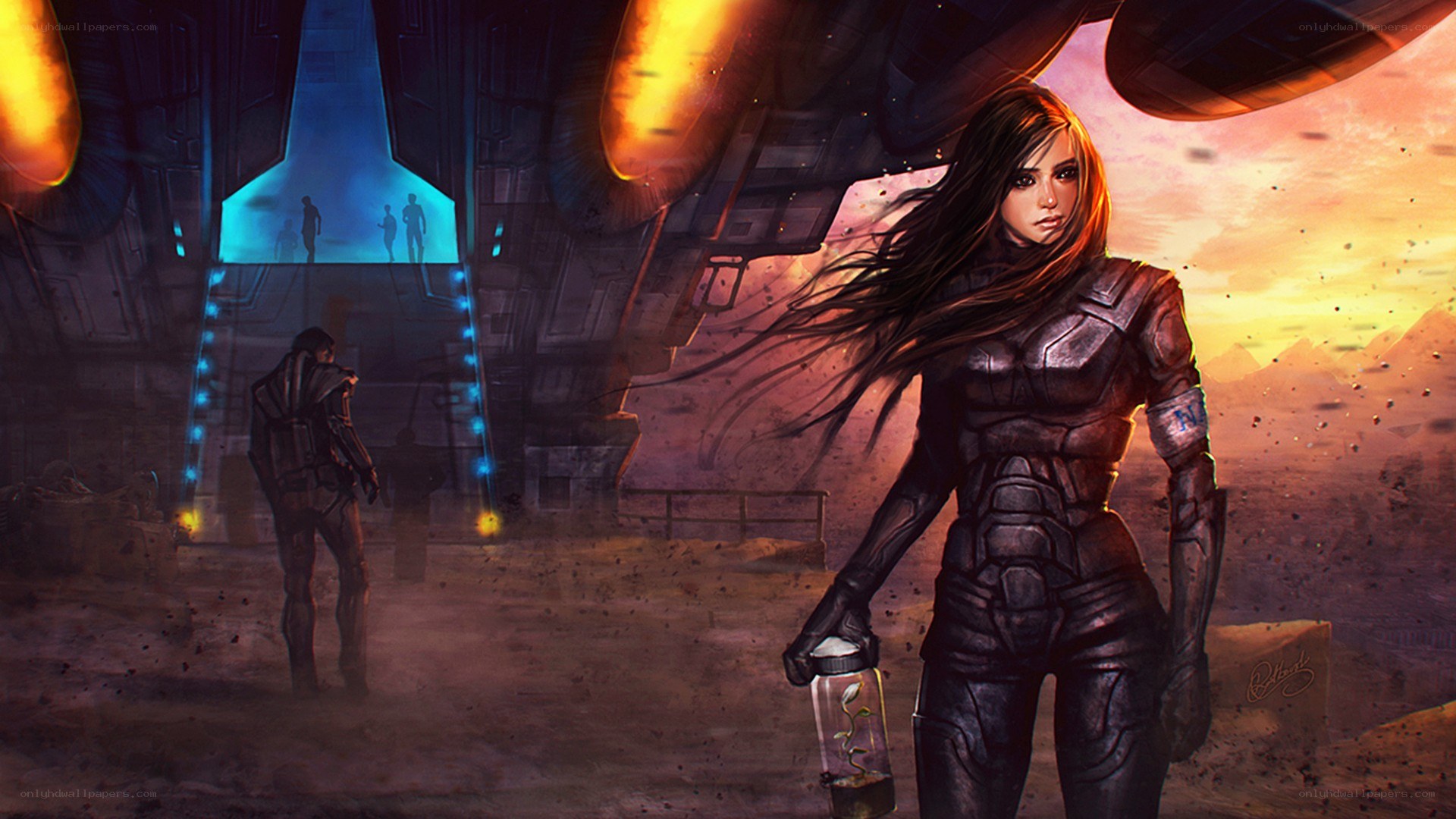 female soldier on alien planet