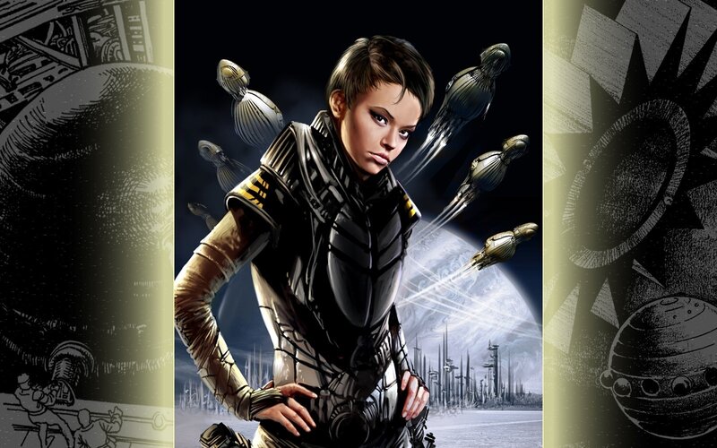 female soldier with drones