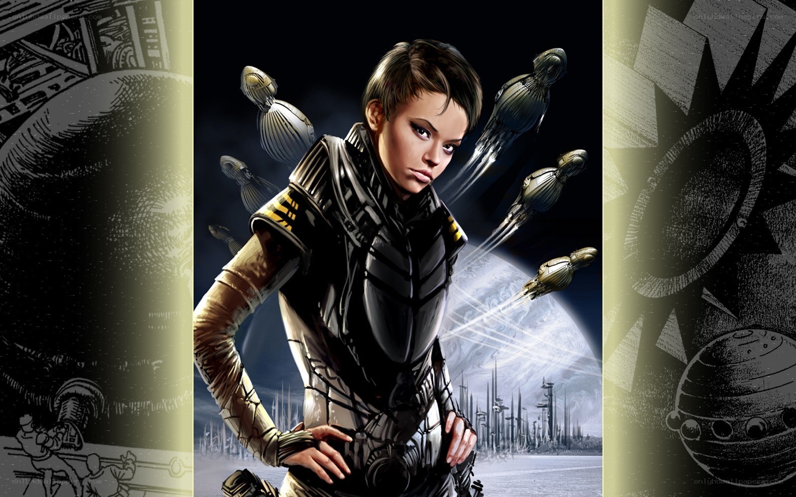 female soldier with drones