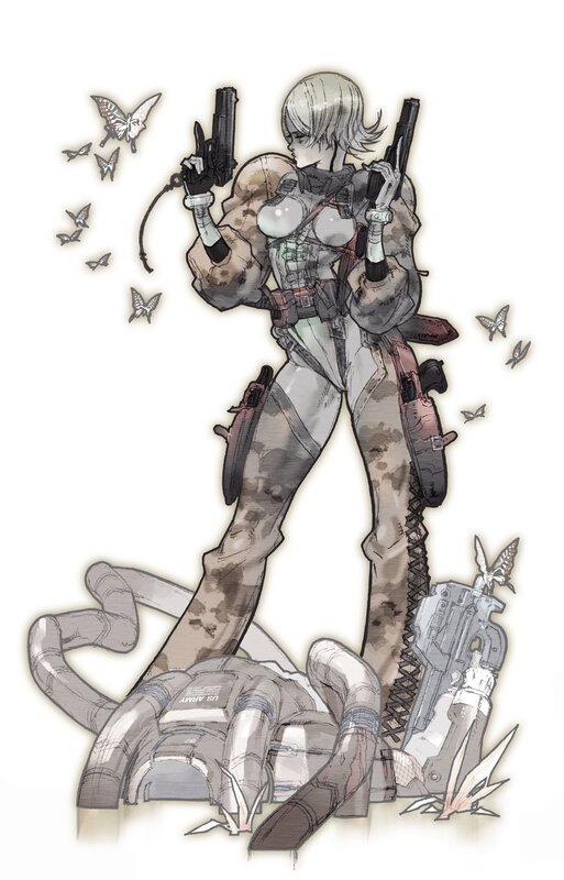 female soldier with dual pistols